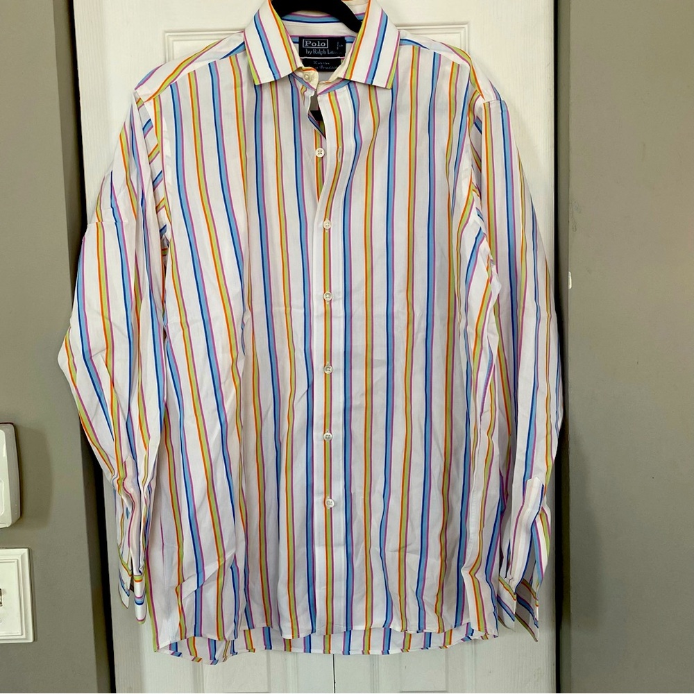 Men’s Polo by Ralph Lauren button‎ down  bright colors  striped shirt medium